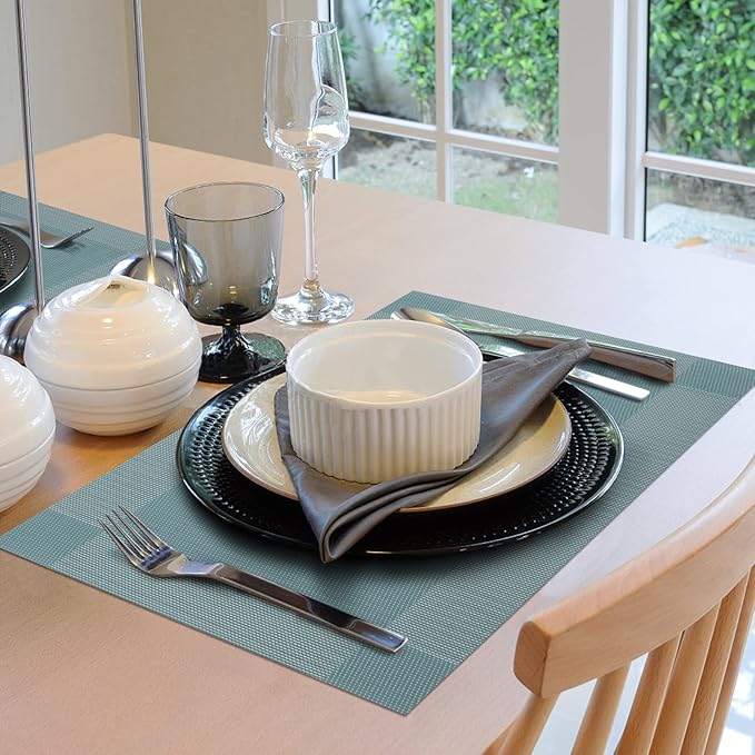 Winknowl Placemats for Dining Table Set of 8 Waterproof, Woven Place Mats for Kitchen Table Vinyl Heat Insulation Stain Resistant Placemats (Sky Blue)