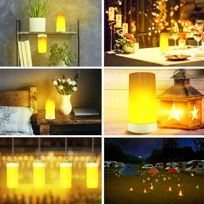 LED Flame Effect Light, USB Rechargeable Flame Candle Waterproof Dimmable 4 Modes Lantern with Gravity Sensing Effect & Magnetic Base, for Halloween, Room, Party, Bar Decor