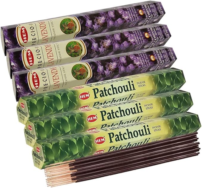 Patchouli Incense Sticks and Precious Lavender Incense Sticks with Incense Holder Bundle for Spiritual Décor and Home Fragrance