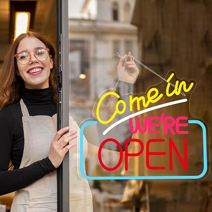 Come In We're Open Neon Sign for Wall Decor, Bright LED Neon Open Signs for Business Storefront Window Glass Door Shop Florists Bar Cafes Pubs