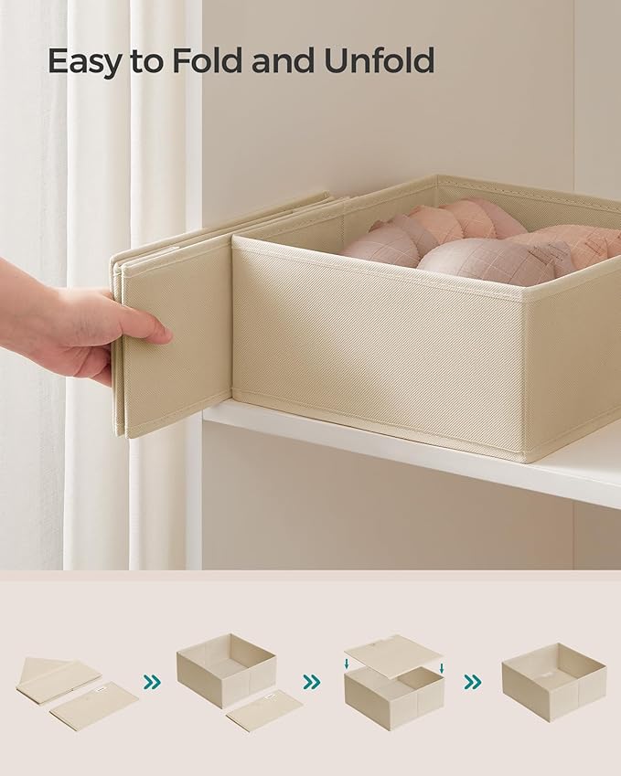 SONGMICS Drawer Organizer, Dresser Drawer Organizers, Set of 12, Foldable Fabric Storage Bins for Socks, Underwear, Bras, Ties, Scarves, Sand Beige URDZ006Y02