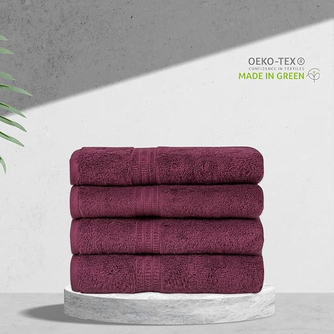 HOMELOVER 4 Piece Luxury Bath Towel Set - 100% Organic Cotton, 500 GSM, Hotel Quality, Highly Absorbent, Soft & Quick Drying Bathroom Towels for Showering, Washing & Guests (Plum Purple)
