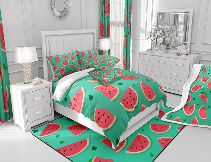 Feelyou Watermelon Shower Curtain Cartoon Watermelon Fabric Shower Curtain for Kids Boys Girls Fruit Bathroom Waterproof Accessories with 12 Hooks Red Green Curtains,72x84 Inches