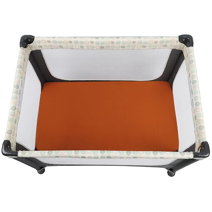 Muslin Travel Crib Sheets 24" x 42" Compatible with Guava Lotus Travel Crib, Baby Bjorn Travel Crib Light, Dream On Me Travel Light Playyard Mattress, 2 Pack Yellow and Brick