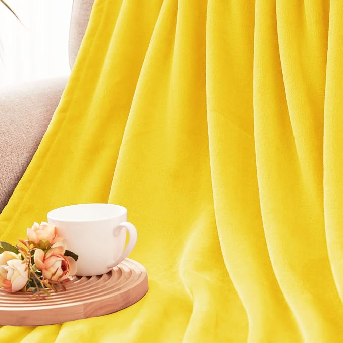 Exclusivo Mezcla Extra Large Fleece Throw Blanket for Couch, Sofa, 300GSM Super Soft and Warm Blankets, Vibrant Yellow Throw All Season Use, Cozy, Plush, Lightweight, 50x70 Inches
