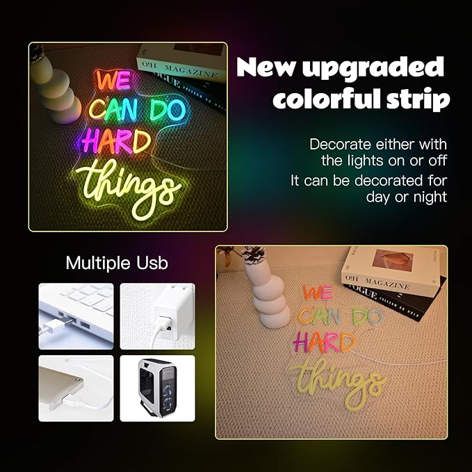 We Can Do Hard Things Neon Sign Classroom Led Neon Light Kids Wall Art Decor for Bedroom Library Office Postive Inspirational Children Students Birthday Gifts