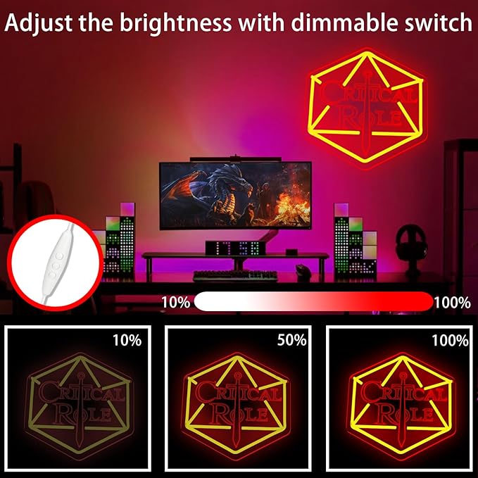 DND Neon Signs for Wall Decor,Dimmable Dungeons and Dragons LED Game Signs,USB Powered Neon Lights for Man Cave, Game Room Decor, Best Gifts for Critical Role Gamer Fans