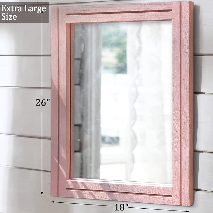 AAZZKANG Rectangle Mirror with Wood Framed Modern Farmhouse Hanging Wall Mirrors Decor for Bedroom Bathroom Living Room Home Entryway Large 26"x18"