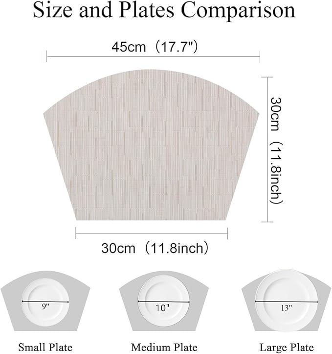 SHACOS Wedge Placemats Set of 8 Woven Vinyl Plastic Placemats for Round Table Place Mats Wipe Clean Non Slip Table Mats, Beige