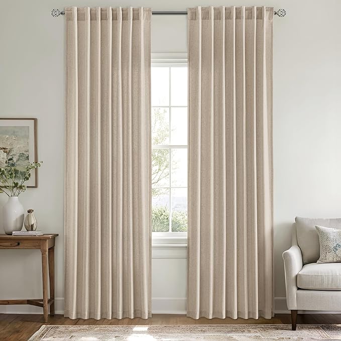 MIULEE Non-See-Through Privacy Linen Curtains 2 Panels, Light Filtering Window Curtains Farnhouse Textured Back Tab Semi Sheer Drapes for Bedroom Living Room, 52 x 72 Inches Long, Taupe