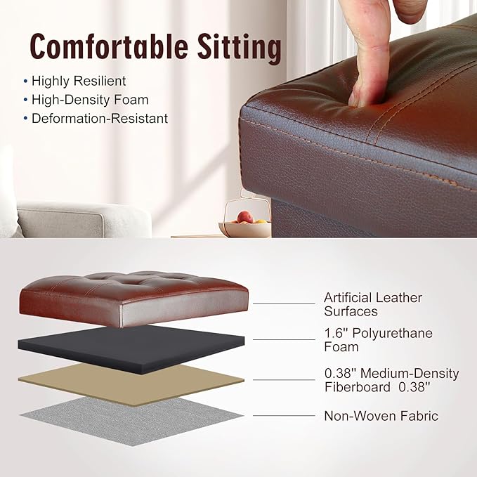 Ottoman with Storage, Folding Foot Rest Stool with Thicker Foam Padded Seat. Slim Tall Storage Ottoman Furniture with Handles & Side Pocket for Living Room Bedroom 350 lbs, 17x13x17in, Light Brown