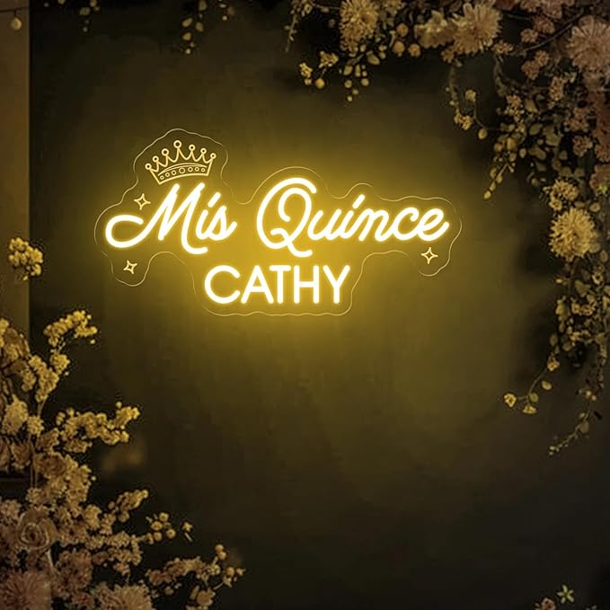 Mis Quince Name Neon Sign,Custom your name 15th Birthday Party Neon Light,Dimmable LED Mis Quince Party Decor,Sweet 15 Quince Party Sign,Gifts for Her and Lover