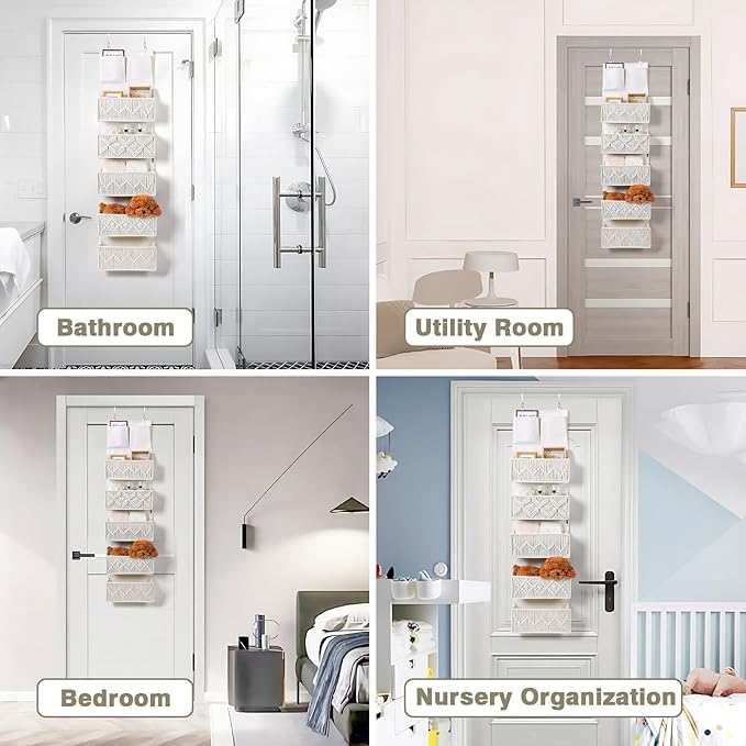 ANTIS'S HOME Over The Door Organizer Boho Decor Storage with 5 Large Woven Pockets, Detachable, Macrame Nursery Organizer and Toy Storage, Behind Door for Bathroom or Bedroom
