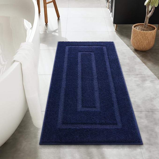 HOMORE Bathroom Rug 24x48 Inch Soft Absorbent Bathroom Runner Rug, Washable Bath Runner Rugs Long Non Slip Bath Rugs for Shower Tub, Navy Blue