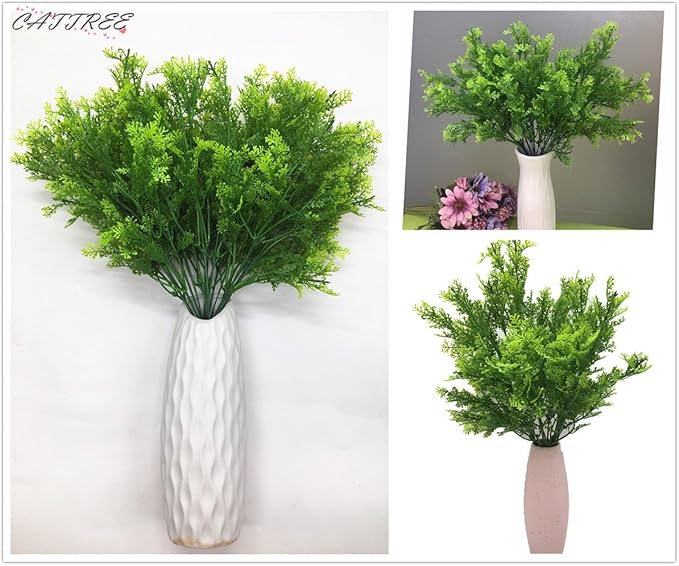 CATTREE Artificial Shrubs Bushes, Plastic Fern Leaves Simulation Faux Grass Realistic Fake Plants Wedding Indoor Outdoor Home Garden Verandah Kitchen Table Centerpieces Arrangements Decoration 4 pcs