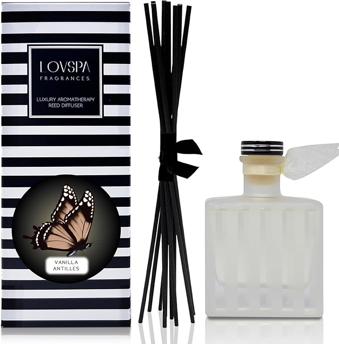 LOVSPA Vanilla Antilles Reed Diffuser Set - Vanilla Absolute & Patchouli Scent Diffuser for Home - Non-Toxic Oil Reed Diffuser - Made in The USA