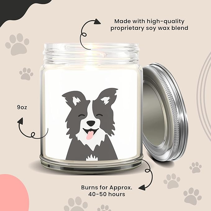 1OAK Lavender Scented Candles - Dog Lover Gifts for Women - Dog Themed Gifts - Made in USA (Border Collie)