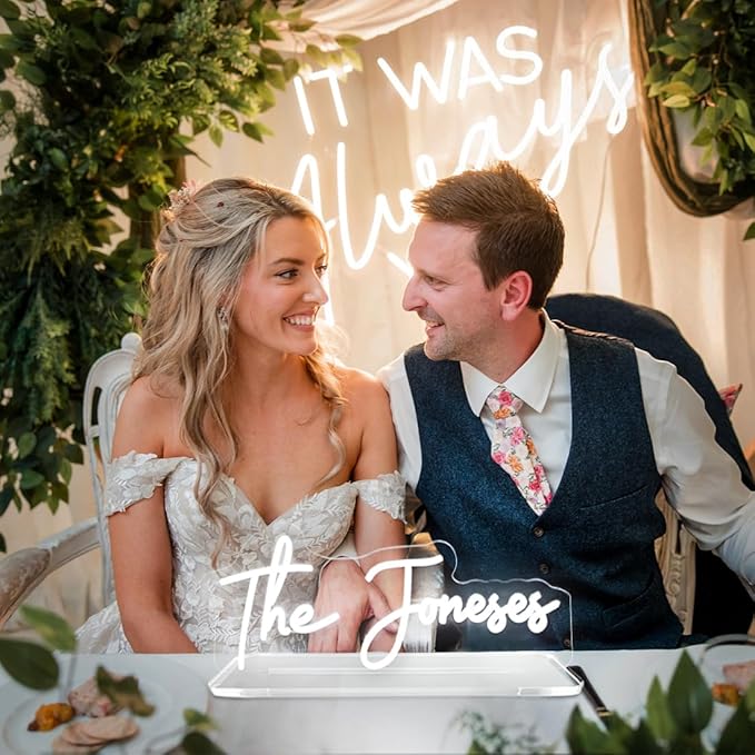 Tabletop Custom Neon Sign for Wedding, Personalised Free Standing Last Name Neon Sign with Acrylic Base, for Wedding Reception,Festival Anniversary