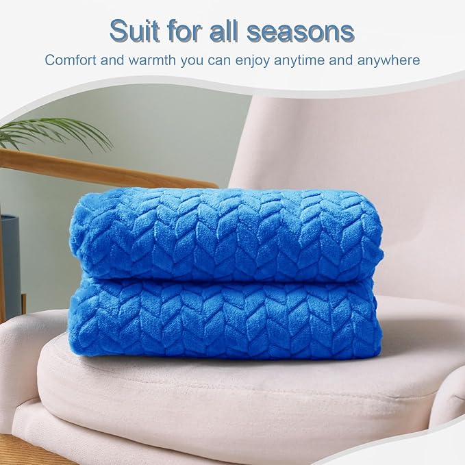 Exclusivo Mezcla Cobalt Blue Fleece Throw Blanket for Couch and Bed, 50x70 Inches Soft Cozy Jacquard Flannel Blankets, Lightweight Fuzzy Plush Warm Throws for All Seasons
