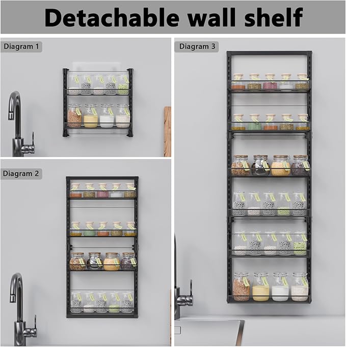 Wall Mounted Spice Rack Over the Door Pantry Organizer 6 Tier Large Wire Baskets Set Kitchen Bathroom Heavy-Duty Metal Adjustable Shower Caddy Storage shelves 50" H x 6" D x 17" W