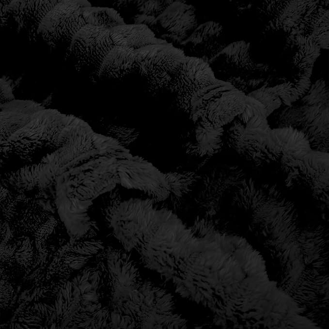 Puncuntex Black Throw Blanket 90"×90" inches Fuzzy 3D Jacquard Decorative Flannel Fleece Super Soft Plush Cozy Blanket for Couch Sofa Chair Lightweight