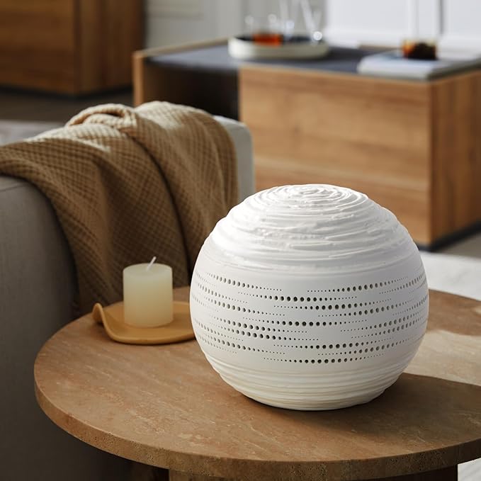 RONDURE 8.7" Modern Table Lamp, Modern Bedside Lamps for Bedroom, Living Room and Nightstand, White Translucent Ceramic Shade, Warm Ambient Lighting, Home Decor