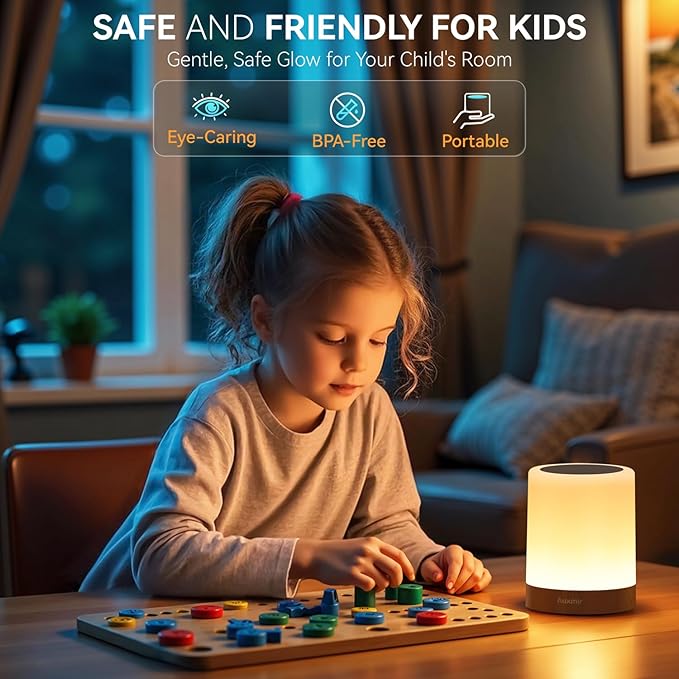 LED Night Light Bedside Lamp Touch and Remote Control Dimmable Tabletop 13 Colors Changing 5 Brightness Adjustable Rechargeable Portable Lamp for Baby Kids Bedroom Living Room Outdoor Camping