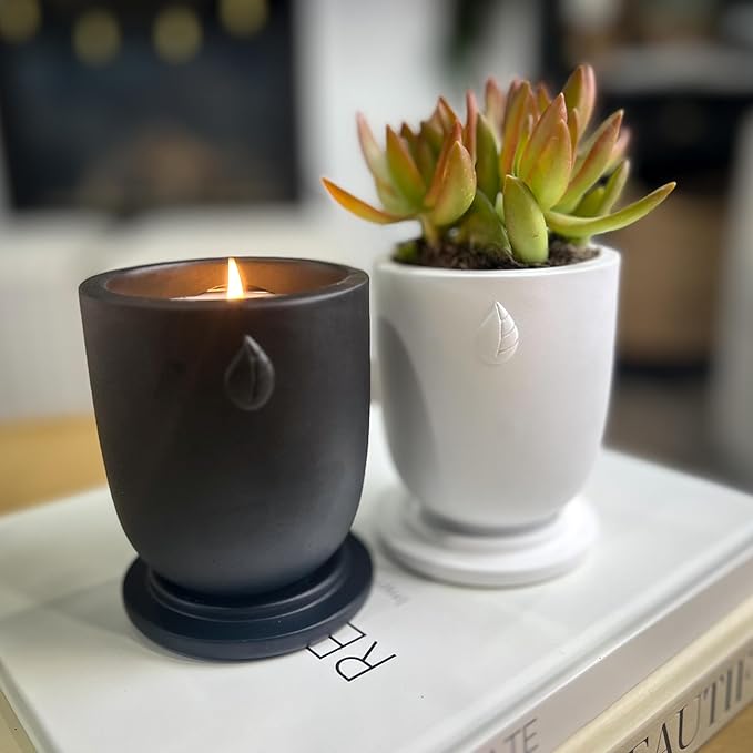 Matani Concrete Cement Candle Planter - Aromatherapy Black Sandalwood Scented Soy Candles - Dual Purpose Gift Jar Candles