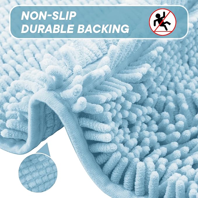 Bathroom Rugs 2 Pieces Chenille Bath Rug Mat, Extra Thick and Soft Absorbent Bath Rugs, Machine Washable, Non-Slip Plush Bath Mats for Tub, Shower, Room, (Light Blue, 32"x20"+24"x16")