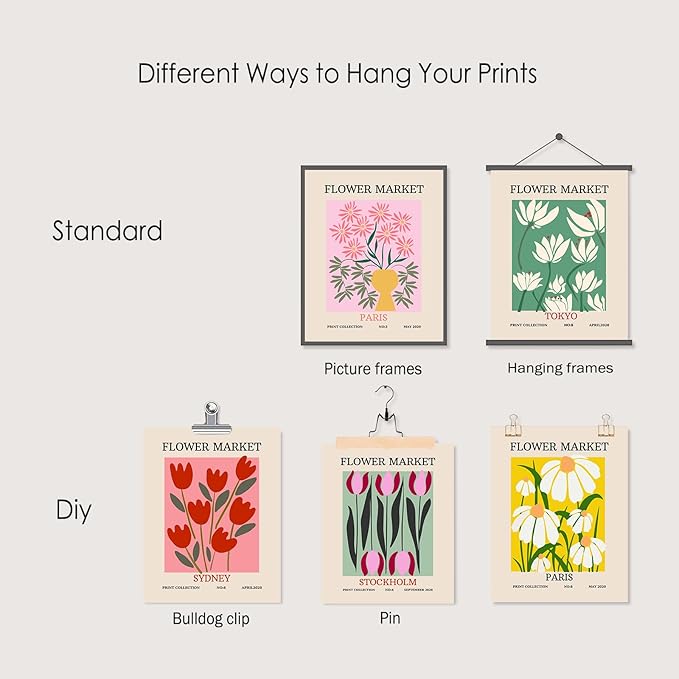 Flower Market Poster Set of 6, Vintage Flower Market Wall Art Prints, Abstract Colorful Floral Wall Art Decor, Minimalist City & Flower Canvas Painting Pictures for Aesthetic Room, Bedroom, Living Room, Gallery, Boho Room Decor(8x10inch, Unframed)