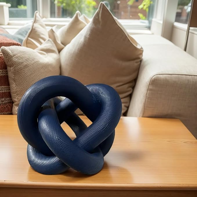 Wood Knot Decor - Coffee Table Chain Link Decor, Hand Carved Boho Rustic Modern Shabby Chic Style, Navy Blue