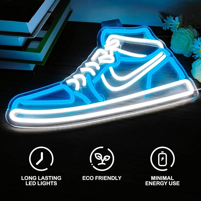Sneaker Neon Sign Sports Shoe Neon Signs for Wall Dimmable LED Boys Neon Lights for Bedroom Man Cave Home Party Neon Bar Sign Shoes Light up Signs Wall Decor(Ice Bule)