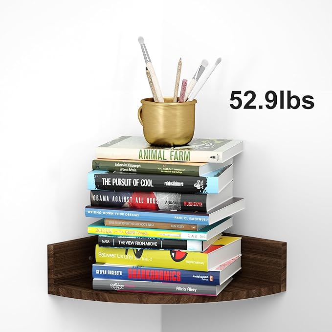 Alsonerbay Corner Shelf Wall Mount, Floating Shelves for Wall Storage and Display, Set of 4 Rustic Wood Shelves for Bedroom, Kitchen, Living Room, Nursery and Office (Dark Brown)