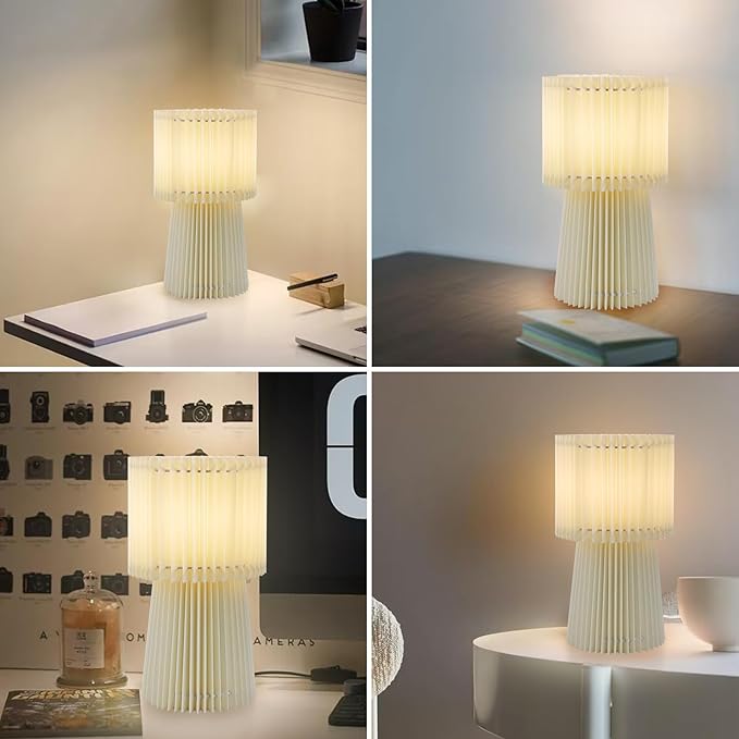 Shineled Small Table Lamp for Bedroom, Minimalist Bedside Lamps for Night Stands, Nightstand Lamp with Pleat Fabric, Study Reading Desk Lamp for Kids Room, Living Room, College Dorm, Home, Office