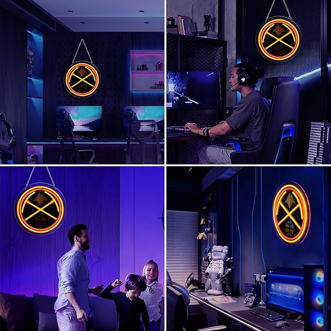 11.8*11.8 Inches Neon Signs for Wall Decor, 9 Levels Dimmable Basketball Led Signs Neon Light Sign for Man Cave, USB Powered Basketball Club Team Night Light for Party Bedroom Home Bar Gamer Room Decor (C)