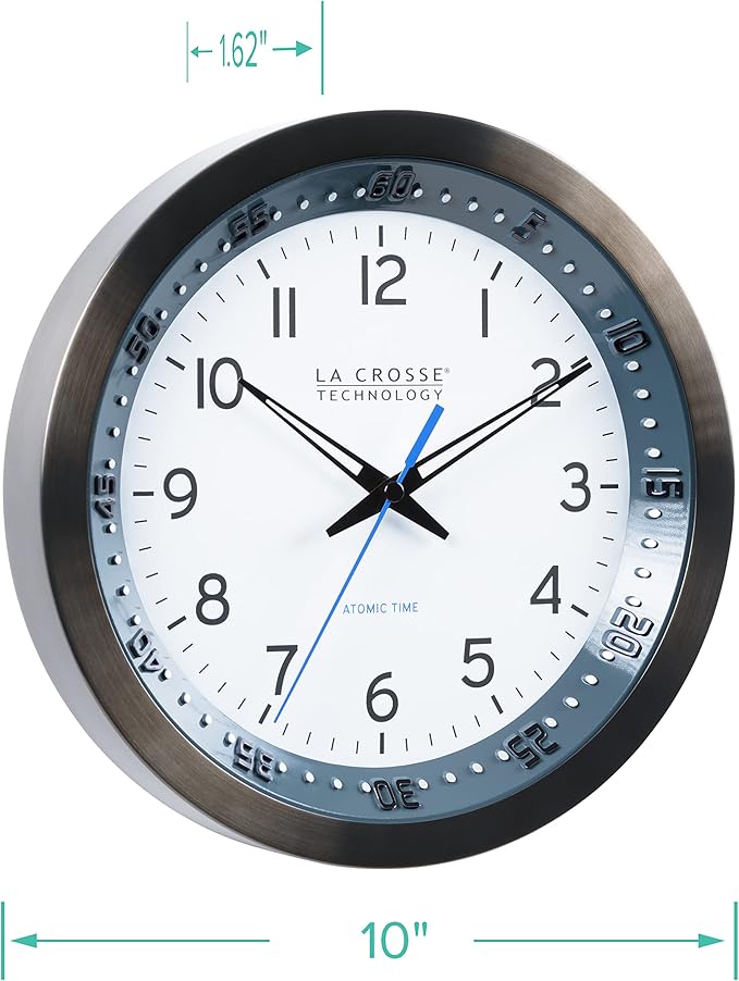 La Crosse Technology 404-54667-INT 10-Inch Atomic Chapter Ring Stainless Steel Analog Clock