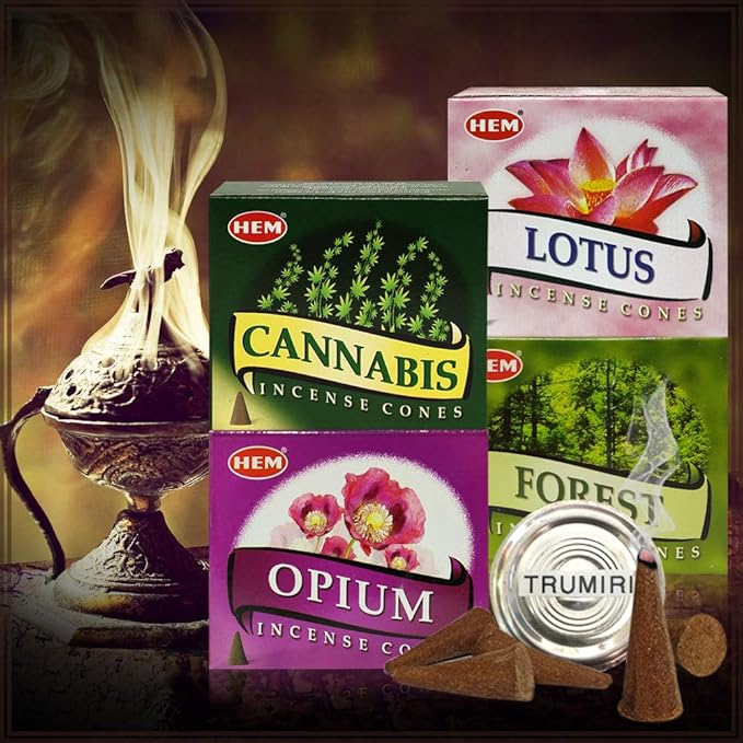 Hem Incense Cones Variety Pack #2 and Cone Incense Burner Bundle with 4 Most Liked Fragrances