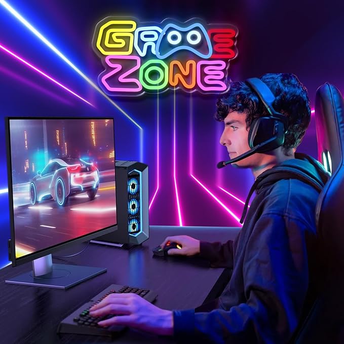 Game Zone Neon Sign for Gamer Room Decor, USB Powered Dimmable Colorful Led Gaming Neon Signs for Boys Room, Teen Room, Wall Decor, Gamer Gifts for Teen, Men, Kids
