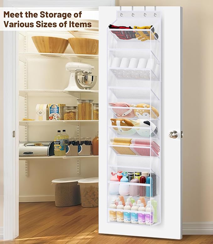 MISSLO 10 Tier Over the Door Shoe Organizer Breathable Mesh Hanging Shoe Rack for Closet Storage Shoe Holder for Door Fit 20 Pairs Sandals, Heels, Boots (White)