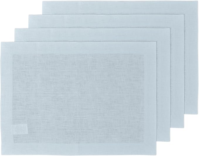Solino Home Linen Placemats Set of 4 - Ice Water Placemats 14 x 19 Inch - 100% Pure Linen Table Place Mats for Summer - Fete