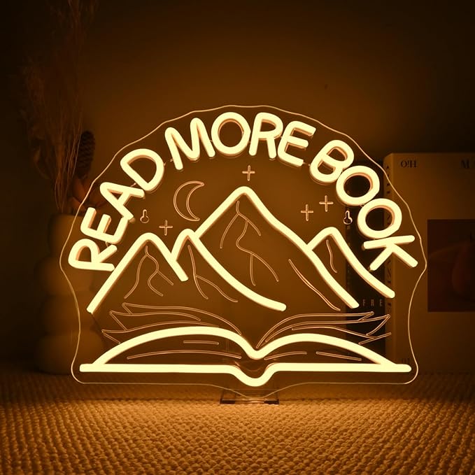 Read More Book Neon Signs Mountain Neon Signs for Wall Decor Dimmable Book Classroom Led Light for Reading Bookshelves Bedrooms Bookstores Libraries Clubs Book Lovers Reader Gift