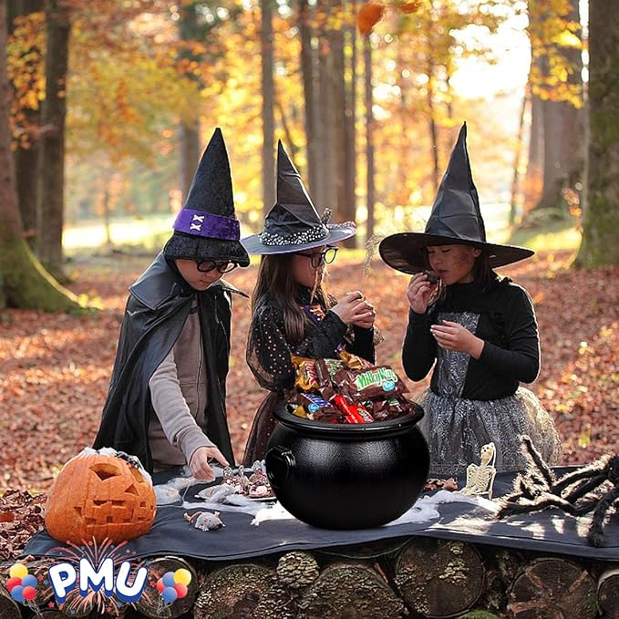 PMU 12 Inch Halloween Cauldron - Blow Mold Plastic Party Accessory - Candy Holder for Kids - Halloween Party Favors & Supplies - Black (1/Pkg) Pkg/1