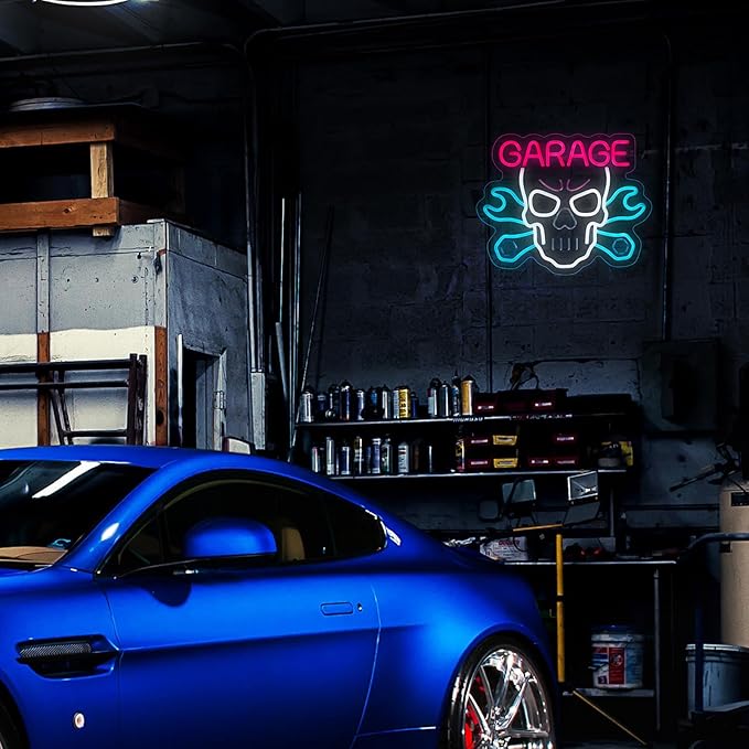 Garage Car Service Automotive Neon Sign for Wall Décor with Dimmable Switch Man Cave LED Neon Signs Light(Pink+Blue+White)