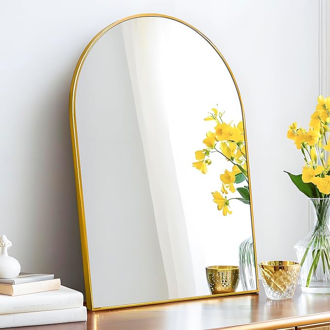 24x36 Arch Mirror Rectangle Full Length Wall Mounted Hanging or Against Wall Metal Frame Dressing Make-up Mirrors for Entryway Bedroom Bathroom Living Room 24 36 inch Gold