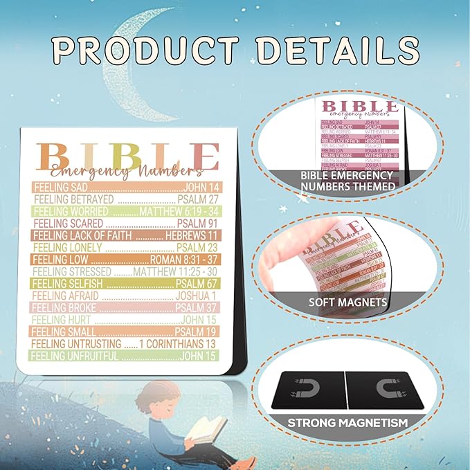 Bible Emergency Numbers Magnetic Bookmark - Wxiben 8Pcs Bible Verse Magnetic Bookmarks Scripture Book Mark Magnet Christian Inspirational Page Marker Clip for Sunday School Teacher Church Welcome Gift