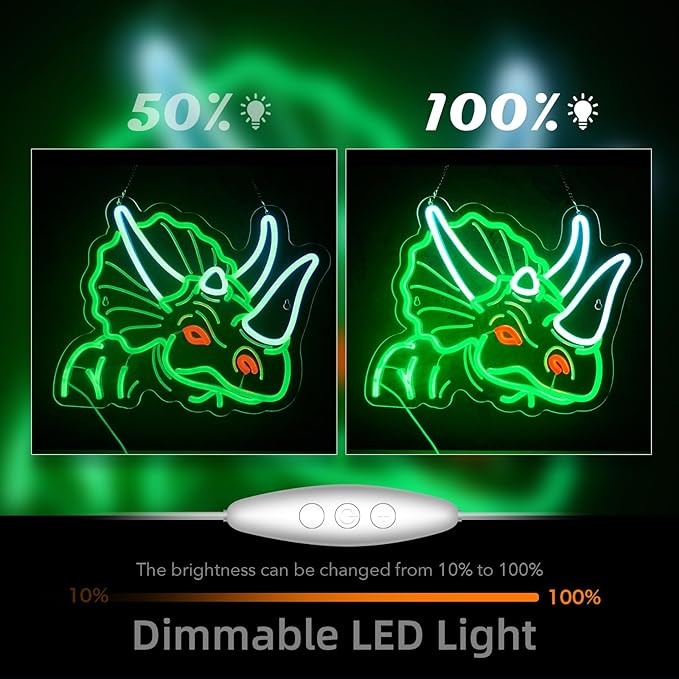 Dinosaur Neon Sign Triceratops Neon Sign for Wall Decor Dino USB Dimmable Neon Light Sign for Boys Girls Room Gameroom Holiday Birthday Christmas Gift