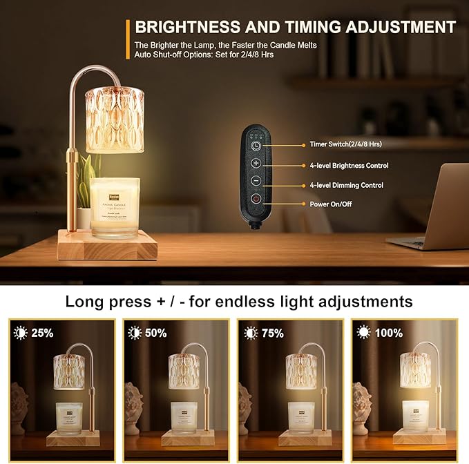 Candle Warmer Lamp with 3 Bulbs, Adjustable Height Dimmable Candle Warmer with Timer, Candle Lamp with Charming Gift Box Ribbon, Mothers Day Birthday Gifts for Women Mom