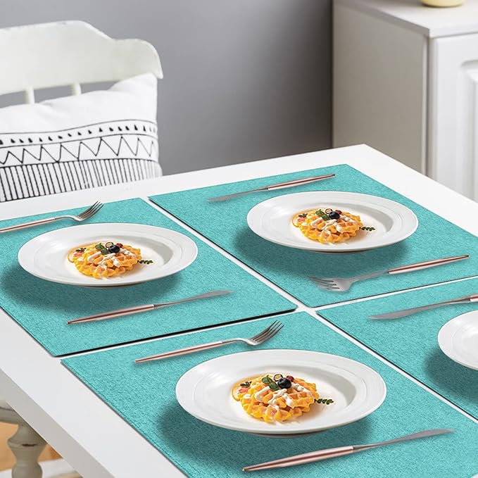 Cloth Placemats Set of 6, Cotton Linen Blend Machine Washable Durable Linen Table Mats, Heat Resistant Placemats Wrinkle Free Place Mats for Dining Table, Easy to Clean (Teal, 6)