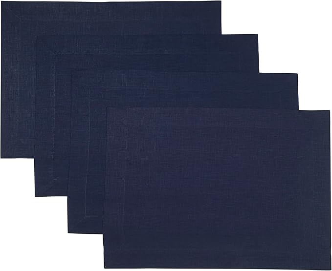 D'Moksha Homes Linen Navy Blue Placemats Set of 4-100% Pure Linen Placemats 14 x 19 Inch for Summer - Handcrafted and Machine Washable
