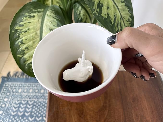 Creature Cups UNICORN Ceramic Cup (11 Ounce, Bubblegum Pink Exterior) - Horse, Pony Mug - Hidden 3D Animal Inside Mug - Birthday, Holiday, Housewarming Drinkware Gift for Coffee & Tea Lovers